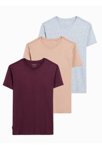 Ombre Clothing - Zestaw koszulek bawełnianych BASIC 3-pak - mix V20. Kolor: czerwony. Materiał: bawełna. Wzór: melanż, jednolity. Sezon: lato. Styl: klasyczny
