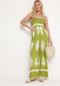 Born2be - Zielony Kombinezon z Wiskozy na Ramiączkach z Marszczoną Górą i Długimi Nogawkami Teseria. Okazja: na co dzień. Kolor: zielony. Materiał: wiskoza. Długość rękawa: na ramiączkach. Długość: długie. Styl: casual, elegancki, klasyczny #2