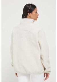 Tommy Jeans bluza damska kolor beżowy gładka. Kolor: beżowy. Materiał: poliester. Długość: krótkie. Wzór: gładki #4