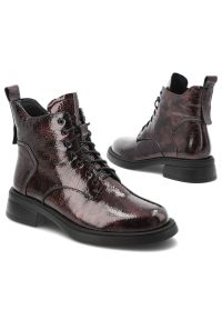 Bordowe Botki S.Barski Wygodne Buty Damskie. Okazja: na co dzień. Zapięcie: sznurówki. Kolor: czerwony. Materiał: lakier, skóra. Sezon: zima, jesień. Styl: casual, klasyczny #5
