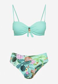 Born2be - Zielono-Niebieskie Bikini Biustonosz z Metalicznymi Ozdobami i Figi w Abstrakcyjny Wzór Ulosilla. Kolor: zielony. Wzór: aplikacja