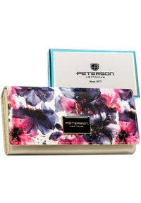 Elegancki portfel damski w kwiaty wykonany ze skóry naturalnej i ekologicznej zamykany zatrzaskiem PTN PX22-PF1 Peterson. Wzór: kwiaty