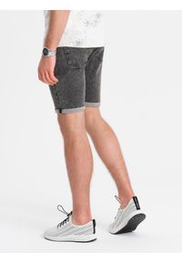 Ombre Clothing - Męskie jeansowe szorty z podwiniętymi nogawkami – szare V3. Okazja: na co dzień. Kolor: szary. Materiał: jeans. Długość: krótkie. Wzór: aplikacja, ze splotem. Sezon: lato. Styl: casual, elegancki #5