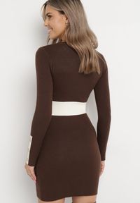 Born2be - Brązowa Sweterkowa Sukienka Mini Liena. Kolor: brązowy. Materiał: tkanina, dzianina. Wzór: aplikacja. Długość: mini #4