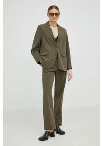 Samsoe & Samsoe - Samsoe Samsoe spodnie damskie kolor zielony proste high waist. Okazja: na co dzień. Stan: podwyższony. Kolor: zielony. Materiał: tkanina, poliester. Styl: casual #2