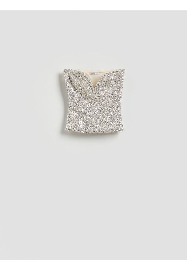 Reserved - Top z cekinami - srebrny. Kolor: srebrny. Materiał: dzianina