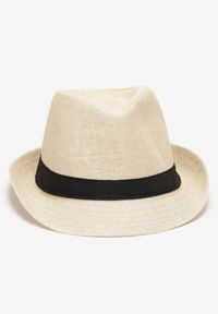 Born2be - Jasnobeżowa Pleciony Kapelusz Fedora z Kontrastową Taśmą Zanatia. Kolor: beżowy