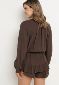 Born2be - Brązowy Bawełniany Kombinezon z Elastyczną Gumką w Talii i Spódnico-Spodenkami Gleasea. Okazja: na co dzień. Kolor: brązowy. Materiał: bawełna. Styl: casual, elegancki #6