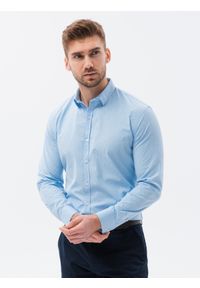 Ombre Clothing - Koszula męska z długim rękawem w drobny wzór REGULAR FIT - błękitna V4 K629 - XL. Kolor: niebieski. Materiał: poliester, elastan, bawełna. Długość rękawa: długi rękaw. Długość: długie. Wzór: nadruk #5