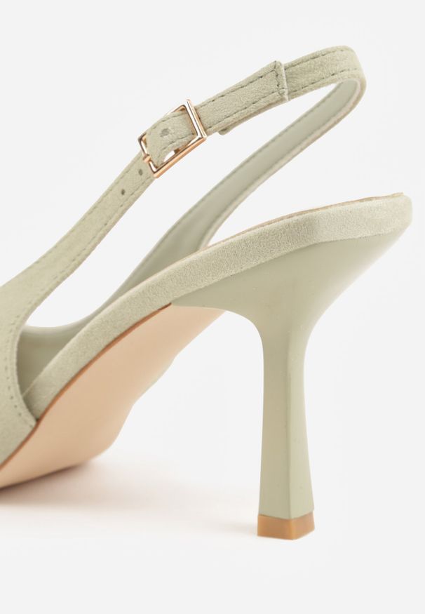 Born2be - Zielone Sandały na Szpilce z Odkrytą Piętą i Palcami Zitena. Okazja: na co dzień. Zapięcie: sprzączka. Kolor: zielony. Wzór: ażurowy. Obcas: na szpilce. Styl: elegancki, casual. Wysokość obcasa: średni