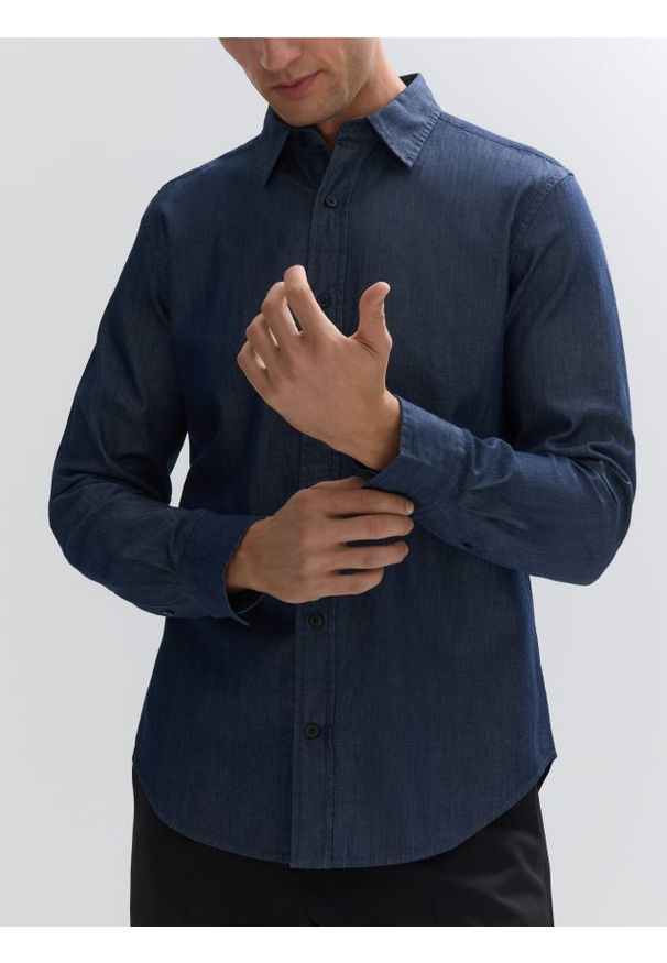 Reserved - Bawełniana koszula slim fit - indigo jeans. Materiał: jeans, bawełna
