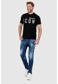 DSQUARED2 Czarny t-shirt męski ze srebrnym błyszczącym logo icon, Rozmiar L. Kolor: czarny #4