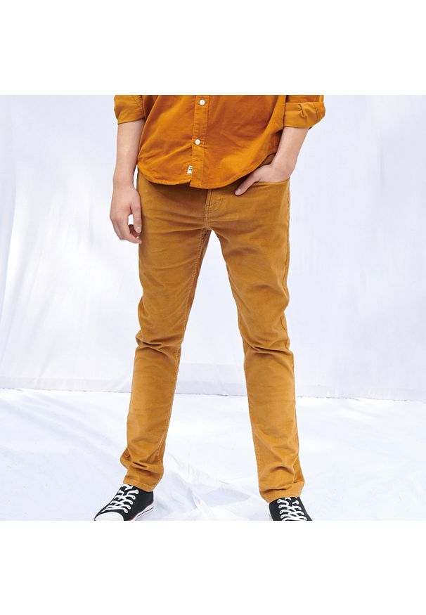 Sinsay - Spodnie sztruksowe ECO AWARE - Brązowy. Kolor: brązowy. Materiał: sztruks