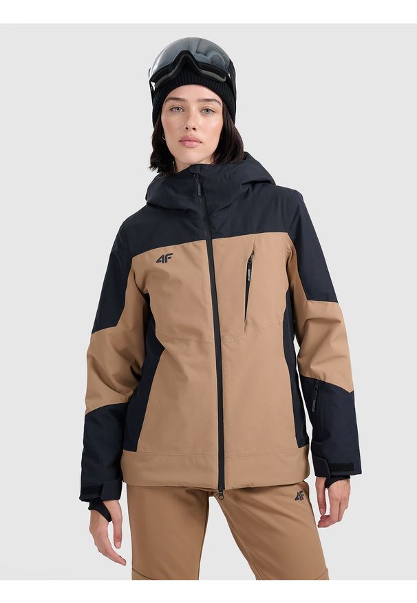 4f - 4F Kurtka narciarska membrana 8000 damska - brązowa XL. Kolor: brązowy. Materiał: poliester, materiał. Sezon: zima