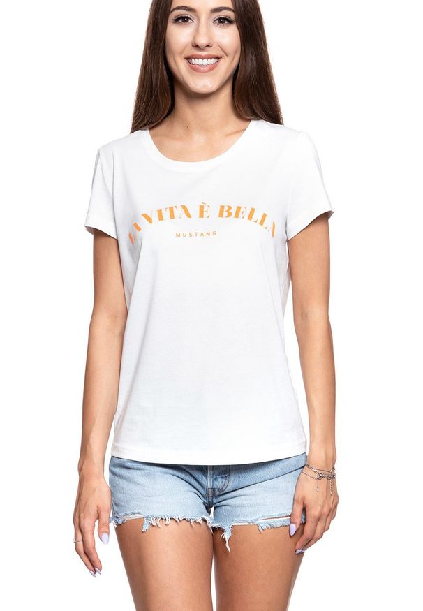 Mustang - MUSTANG T SHIRT DAMSKI Alina C Print Cloud Dancer 1008936 2020. Wzór: nadruk