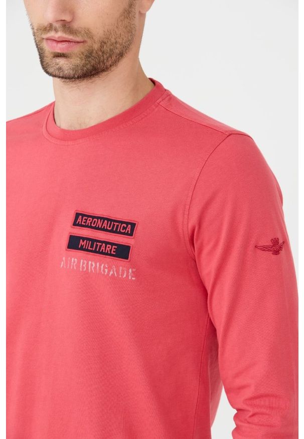 Aeronautica Militare - AERONAUTICA MILITARE Różowy męski longsleeve bawełniany, Rozmiar S. Kolor: różowy. Materiał: bawełna. Długość rękawa: długi rękaw