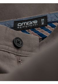 Ombre Clothing - Klasyczne spodnie męskie chino z delikatną teksturą - ciemnobeżowe V1 OM-PACP-0188 - XXL. Kolor: beżowy. Materiał: materiał, poliester, bawełna. Styl: klasyczny #7