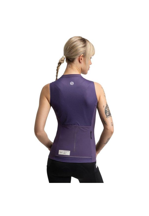 SIROKO - Damska koszulka kolarska gravel bez rękawów Kolarstwo Siroko GM4 Strata Auberg. Kolor: fioletowy. Materiał: materiał. Długość rękawa: bez rękawów. Sport: kolarstwo