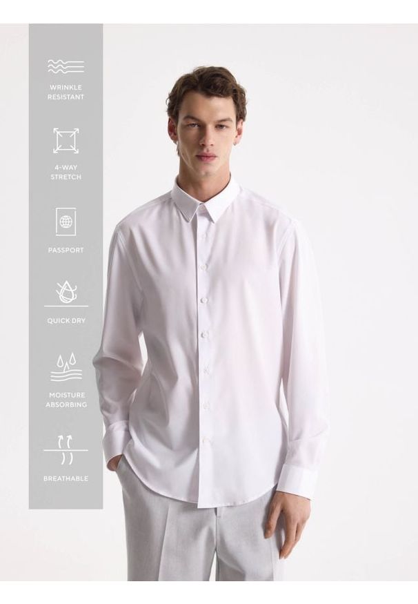 Reserved - Koszula slim fit - biały. Kolor: biały. Materiał: tkanina
