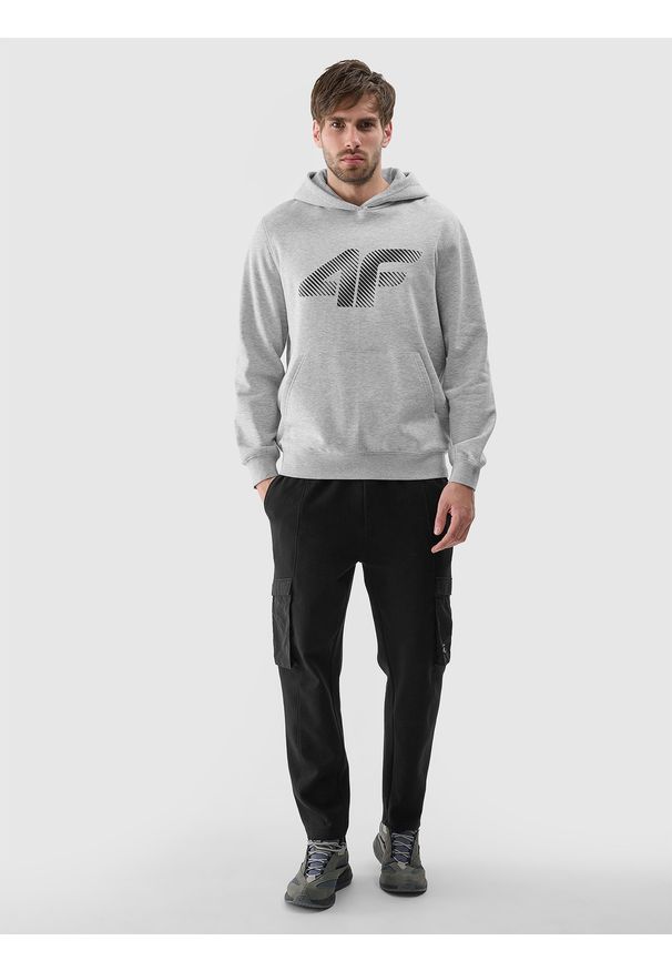 4f - 4F Bluza dresowa nierozpinana z kapturem męska - szara XL. Okazja: na co dzień. Typ kołnierza: kaptur. Kolor: szary. Materiał: dresówka. Wzór: gładki, nadruk, ze splotem. Styl: sportowy, casual
