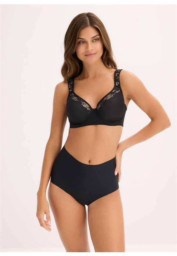 bonprix - Biustonosz usztywniany z wyściełanymi ramiączkami. Kolor: czarny. Materiał: materiał. Rodzaj stanika: wyściełane miseczki, różne sposoby noszenia