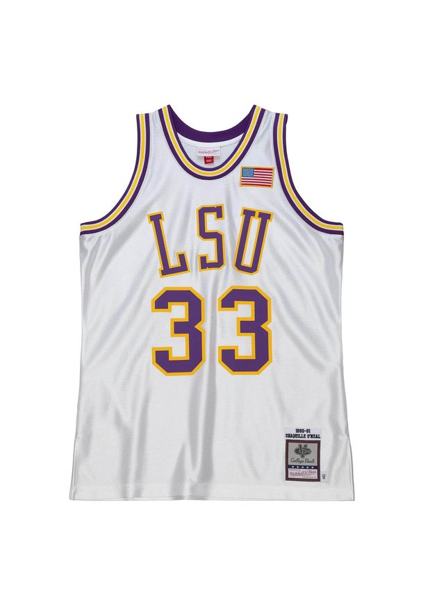Mitchell & Ness - Koszulka LSU Tigers NCAA 1990 Shaquille O'neal. Kolor: biały. Materiał: jersey. Sport: koszykówka