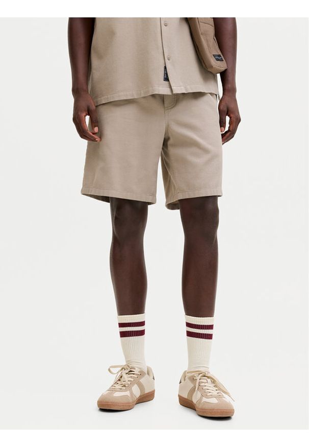 Jack & Jones Szorty materiałowe Jaiden 12295862 Beżowy Relaxed Fit. Kolor: beżowy. Materiał: bawełna