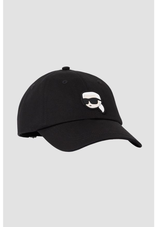 Karl Lagerfeld - KARL LAGERFELD Czarna czapka z daszkiem Ikon Cap. Kolor: czarny. Materiał: guma, bawełna. Styl: elegancki