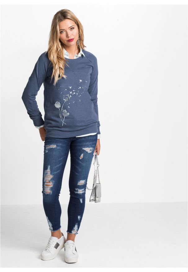 bonprix - Bluza dresowa. Kolor: niebieski. Materiał: dresówka. Wzór: nadruk