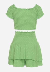 Born2be - Zielony Komplet Top w Stylu Hiszpanki i Spódnico-Szorty z Gumką Quillatta. Kolor: zielony. Wzór: aplikacja #5
