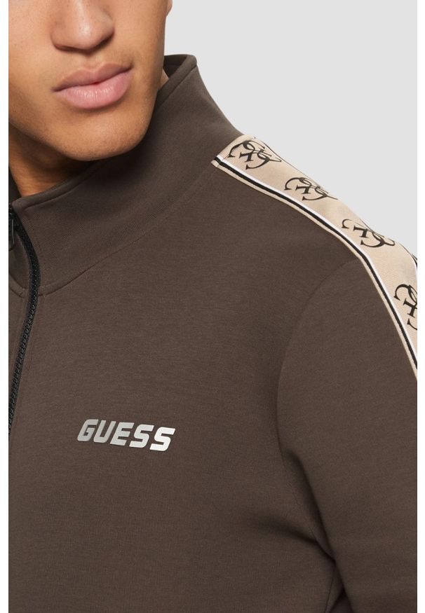 Guess - GUESS Brązowa męska rozpinana bluza z lampasami Mickey. Kolor: brązowy