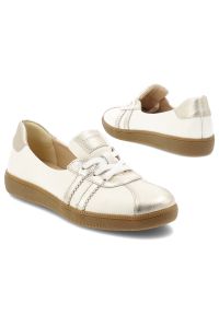 Trampki damskie Armodo, skóra naturalna metaliczne wstawki klasyczne sznurowanie miękka skórzana wyściółka elastyczna gumowa podeszwa, beżowe, n1341-. Zapięcie: sznurówki. Kolor: beżowy. Materiał: skóra, guma. Styl: klasyczny #5