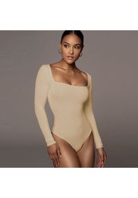 Intica - Body z kwadratowym dekoltem na wyjątkowe okazje Josipa. Kolor: beżowy. Materiał: materiał. Wzór: gładki