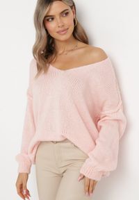 Born2be - Różowy Sweter z Szerokimi Rękawami Armananis. Kolor: różowy. Materiał: dzianina, tkanina