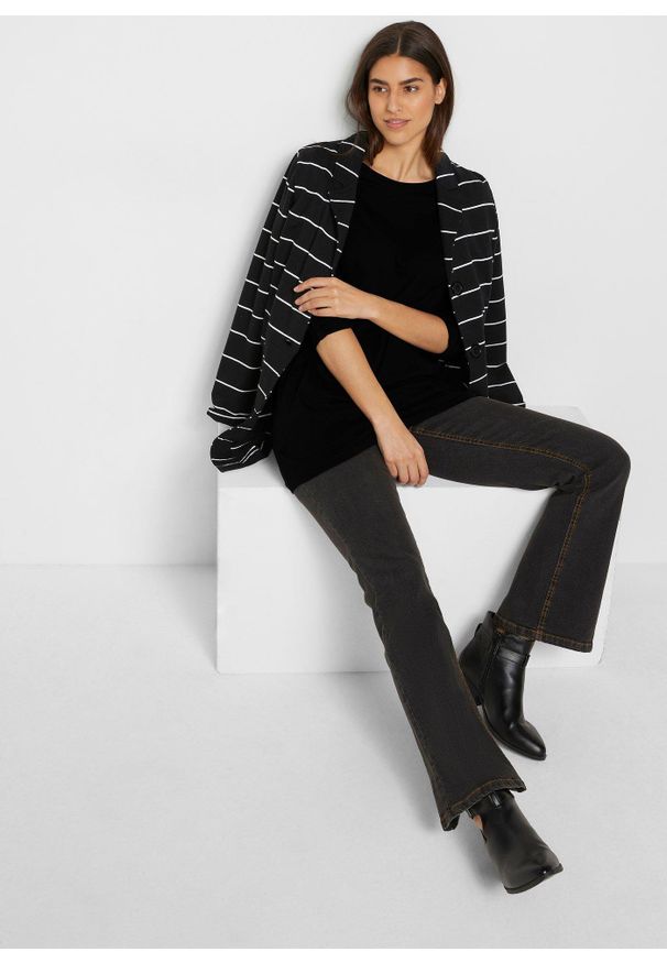 bonprix - Długi shirt bawełniany, długi rękaw. Kolor: czarny. Materiał: bawełna. Długość rękawa: długi rękaw. Długość: długie