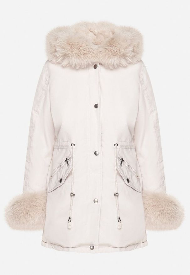Born2be - Jasnobeżowa Kurtka Parka z Kapturem i Wstawkami z Futerka Caranze. Okazja: na co dzień. Typ kołnierza: kaptur. Kolor: beżowy. Materiał: futro. Sezon: zima, jesień. Styl: casual
