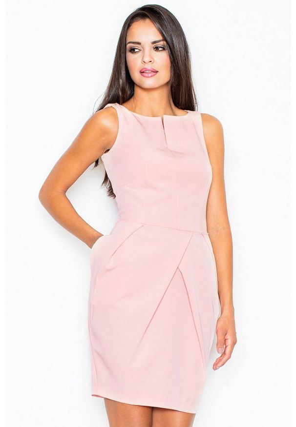 Figl - Elegancka sukienka tulipan z efektownymi zakładkami różowa. Kolor: różowy. Typ sukienki: tulipan. Styl: elegancki