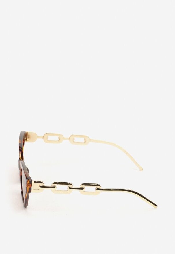 Renee - Brązowe Przeciwsłoneczne Okulary z Filtrem UV z Geometryczną Oprawką Grilea. Kolor: brązowy. Materiał: jeans. Wzór: geometria