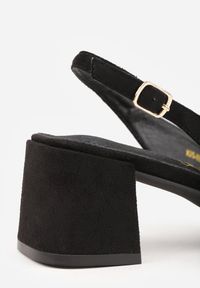 Renee - Czarne Sandały Vices na Słupku Slingback ze Skórzaną Wkładką i Cyrkoniami Nimirune. Okazja: na co dzień. Zapięcie: sprzączka. Kolor: czarny. Materiał: skóra. Wzór: aplikacja. Obcas: na słupku. Styl: casual. Wysokość obcasa: średni #6