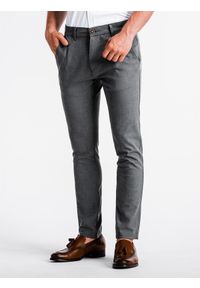 Ombre Clothing - Spodnie męskie chino P832 - szare - XL. Kolor: szary. Materiał: tkanina, poliester, elastan, wiskoza. Styl: elegancki, klasyczny #5