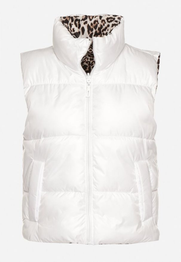 Born2be - Biała Dwustronna Kamizelka Pikowana ze Ściągaczami Kiterta. Okazja: na co dzień. Kolor: biały. Materiał: jeans. Wzór: nadruk, motyw zwierzęcy, gładki. Styl: casual, elegancki, klasyczny