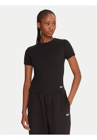 Reebok T-Shirt RK25309CCW Czarny Slim Fit. Kolor: czarny. Materiał: bawełna