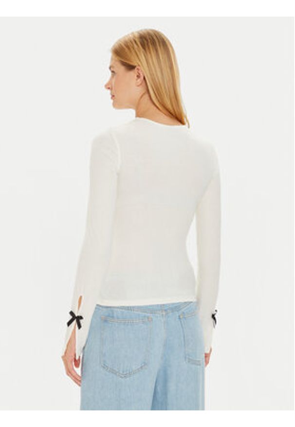 Gina Tricot Bluzka Bow Rib Top 22743 Beżowy Slim Fit. Kolor: beżowy. Materiał: syntetyk, wiskoza