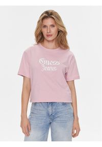 Guess T-Shirt Gothic W4RI49 K6XN4 Fioletowy Regular Fit. Kolor: fioletowy. Materiał: bawełna