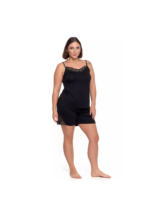 Czarna Damska Piżama Z Koronką Moraj. Kolor: czarny. Materiał: koronka. Wzór: koronka