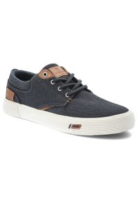 Granatowe Trampki Wrangler Stylowe Obuwie Męskie. Okazja: na co dzień. Zapięcie: sznurówki. Kolor: niebieski. Materiał: denim, skóra, materiał, guma. Szerokość cholewki: normalna. Styl: elegancki