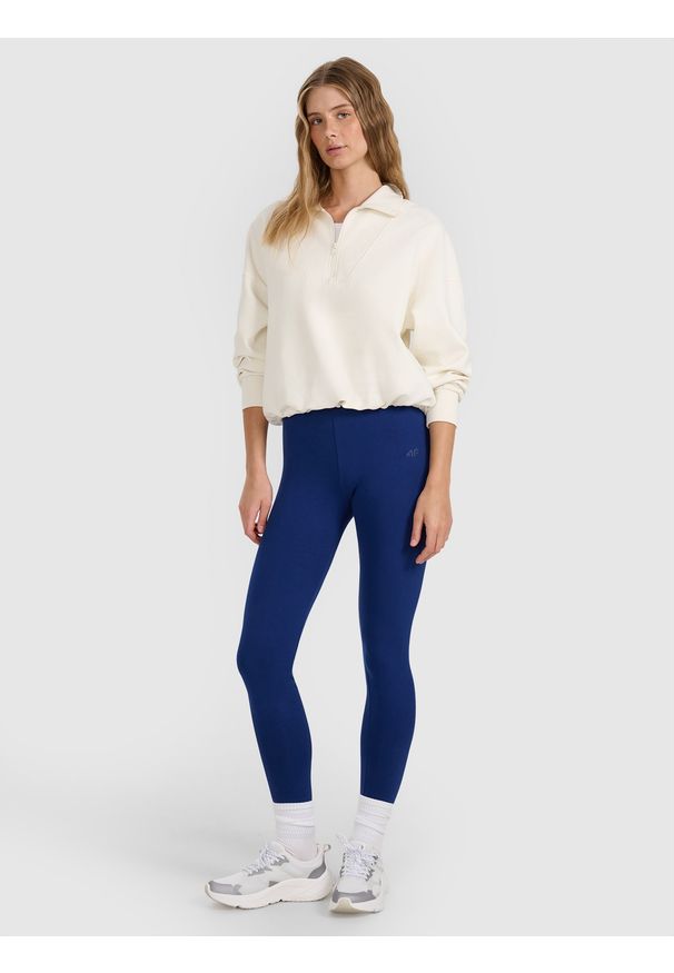 4f - 4F Legginsy dzianinowe damskie - granatowe XXL. Okazja: na co dzień. Stan: podwyższony. Kolor: niebieski. Materiał: dzianina. Wzór: gładki, ze splotem, jednolity. Styl: sportowy, casual