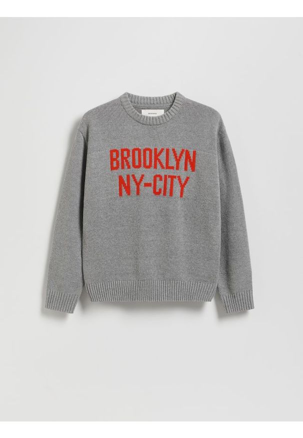 Reserved - Żakardowy sweter z bawełną - jasnoszary. Kolor: szary. Materiał: bawełna, żakard