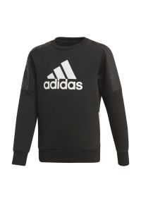 Adidas - Bluza dziecięca adidas Crew czarna ED6395 - 128. Kolor: czarny. Materiał: materiał, poliester, bawełna. Wzór: nadruk. Styl: młodzieżowy, sportowy #1