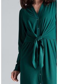 Lenitif - Sukienka koszulowa szmizjerka z wiązaniem w pasie butelkowa zieleń. Okazja: do pracy. Typ sukienki: szmizjerki, koszulowe #3